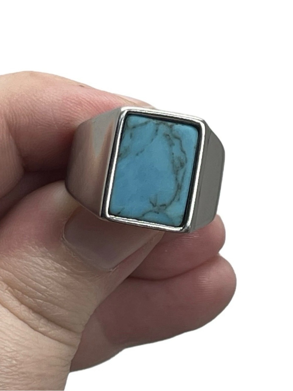 Vitaly “Lastra” Silver Stainless Steel Size 10 Ring Streetwear Minimal Turquoise